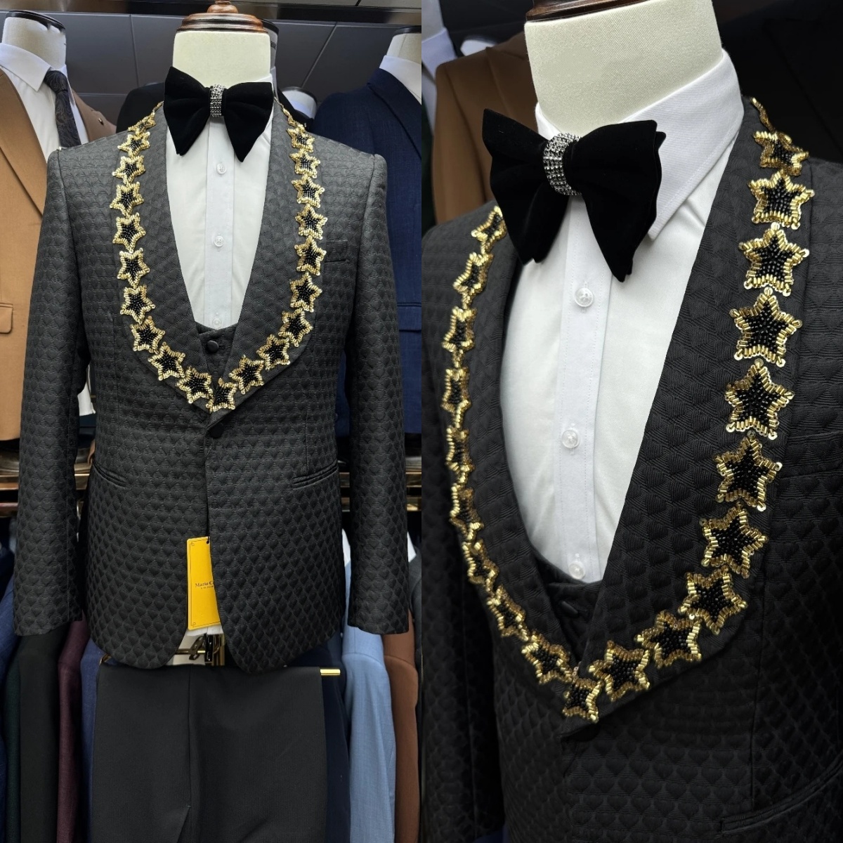 Vintage Men Suits Tailor-Made 3 Pieces Shawl Lapel Jacket Beading Blazer One Button Air Cotton Groom Customized Coat Vest Pants Plus Size