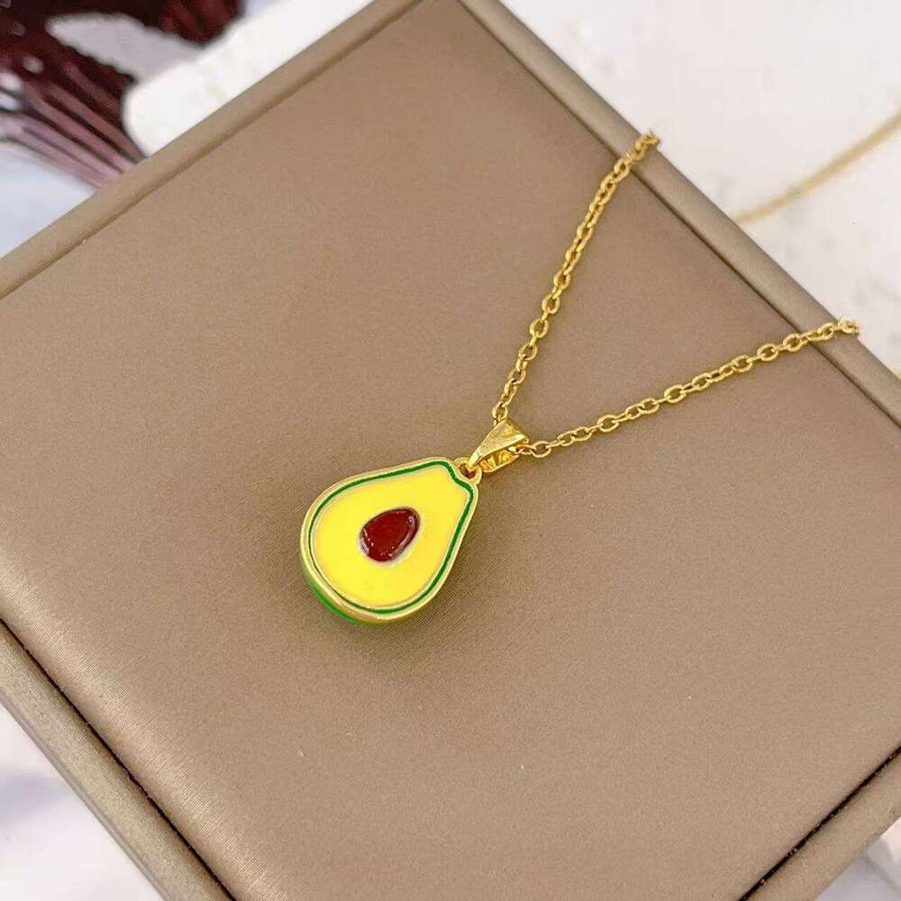 2025 Hot Selling Simple Fresh Style Oil Drop Avocado Pendant Necklace Cute Sweet Jewelry 1D8