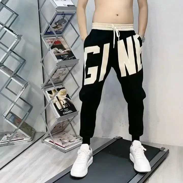 Embroidered Slim Fit Mens Loose Casual Letter Drawstring Trousers y250716
