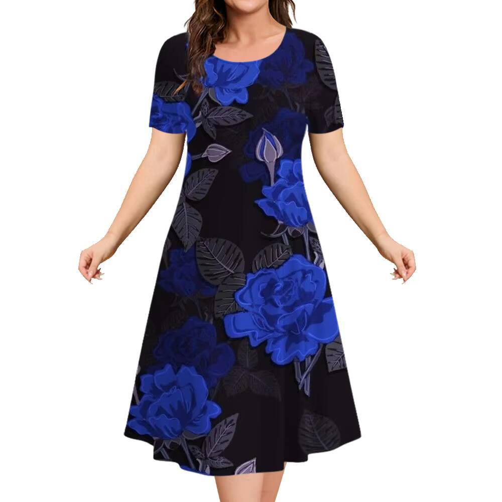 2024 New Floral Graphic Print Womens Elegant Midi Summer Dresses Plus Size Female Fashion Free Shipping dongdumaoyi