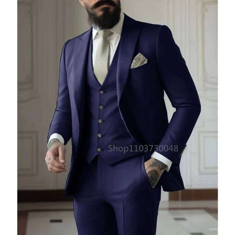 High Quality 3 Piece Men Suits Smart Casual Single Breasted Slim Fit Blazer Vest Pants Elegant Solid Costume Homme For Party