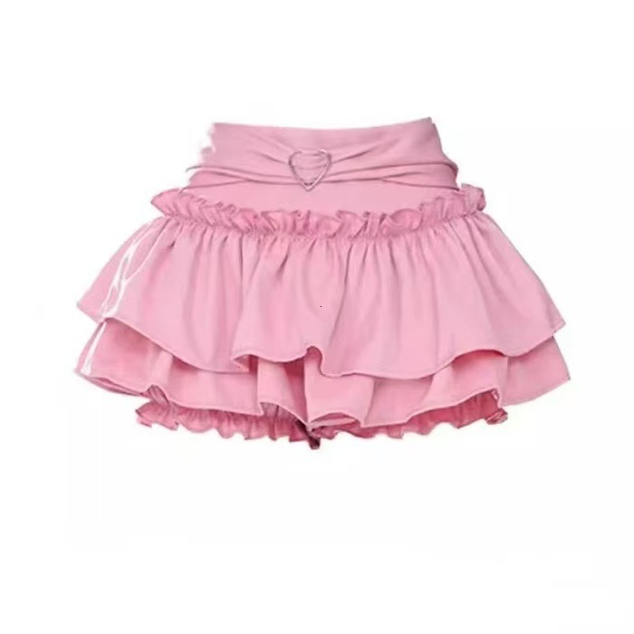 2025 Spicy Girl Y2K Lace Heart Cake Puffy Half Skirt Women Summer Elastic Waist A-Line Anti-Exposure Short