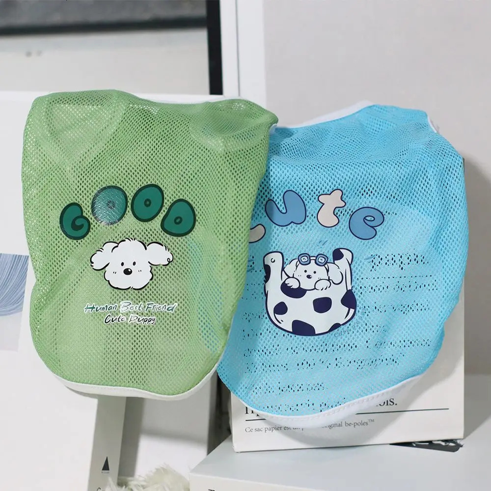 Cats and dogs clothes Spring summer mesh vest Thin cute cartoon printed Bears Golden fur Corgi Medium large 250711