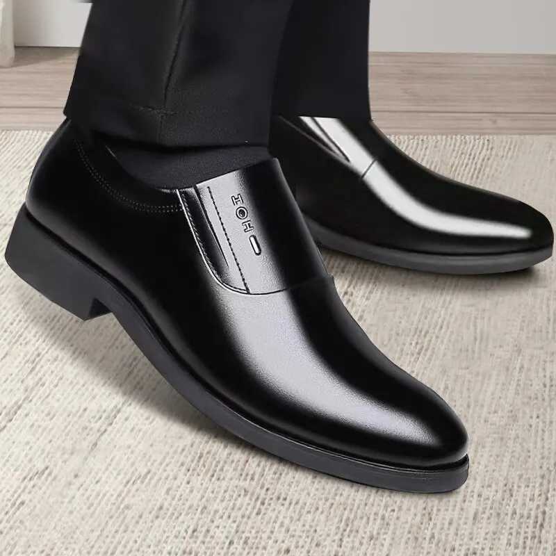 Men Business Dress Leather Shoes Spring Autumn Leisure PU Leather Breathable Soft Sole Invisible Elevated Anti-Slip Casual W250716