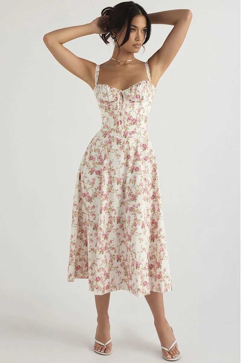 Luxury new temperament solid color fashion high-end halter dress floral dress for women R250716