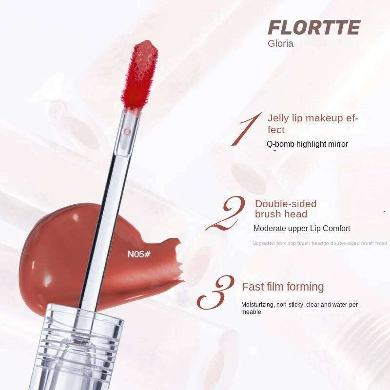 FLORTTE Glow Glaze First Kiss Dew Vitamin Long-Lasting Lip Gloss Lipstick Make Up Mirror Lipgloss