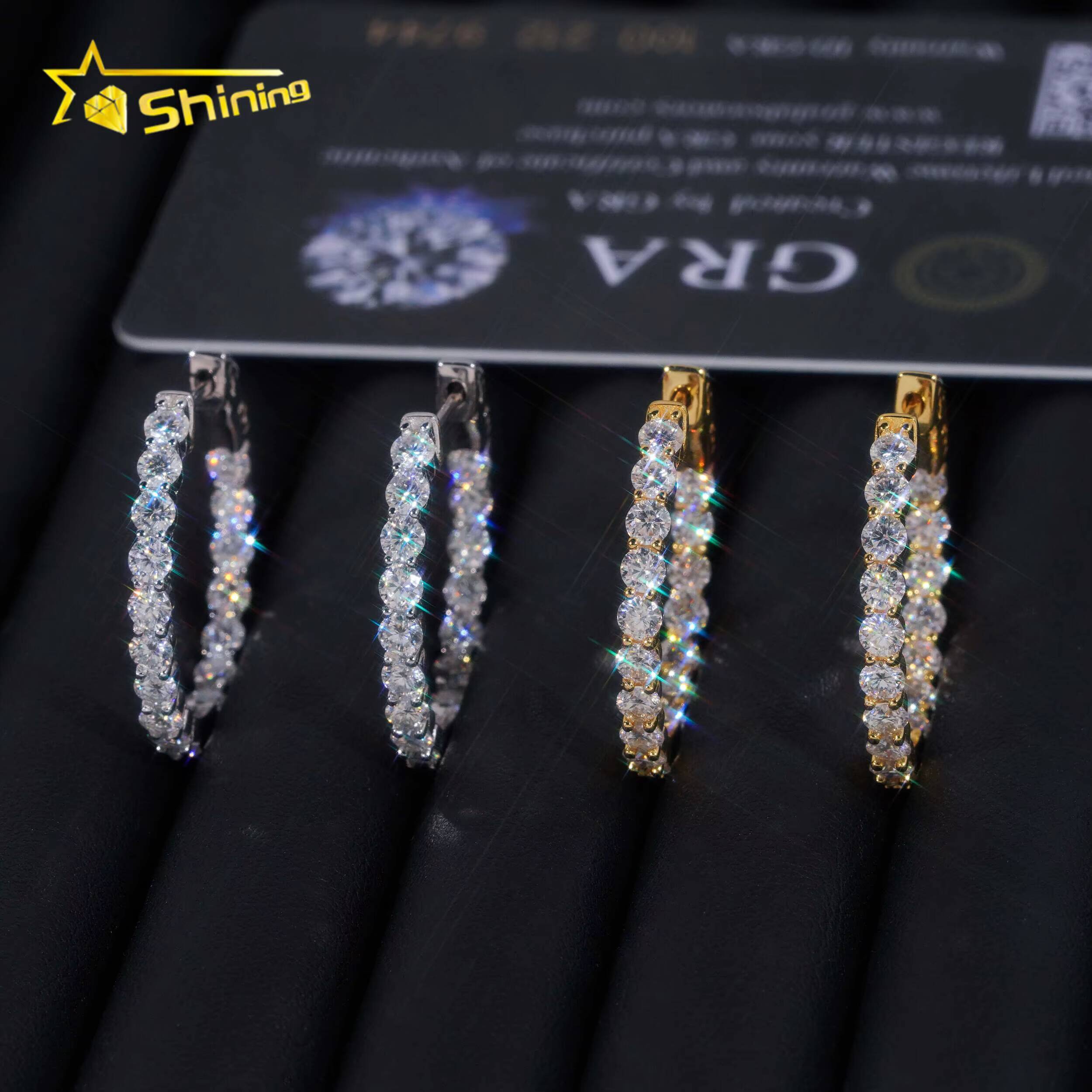 Ready to Ship Hip Hop Jewelry 925 Silver Gold Plated Inner Fully Iced Out Moissanite Stud Earrings Hoop Earrings With GRA