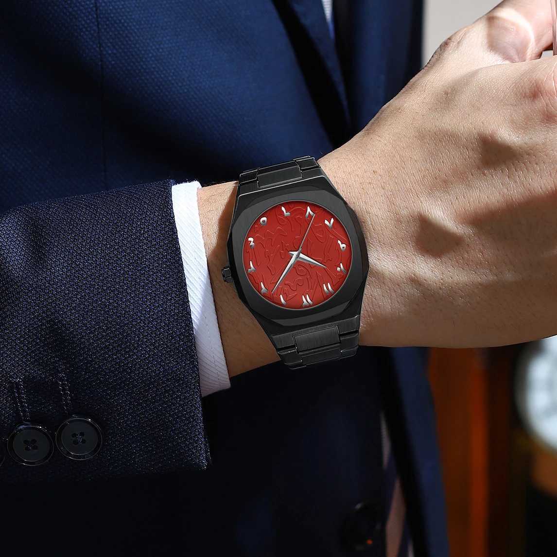 Modern minimalist personality creative all black men Arabic digital sports leisure alloy mens unique design Y250715