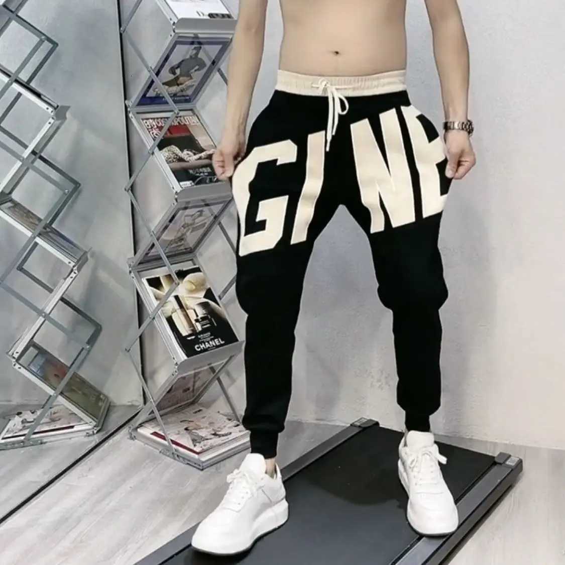 Embroidered Slim Fit Mens Loose Casual Letter Drawstring Trousers y250716