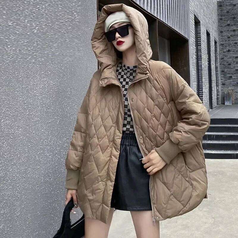 Lagabogy 2025 New Autumn Winter Women Hooded Loose 90% White Duck Down Jacket Casual Female Warm Puffer Coat Snow Parkas Outwear MDNG