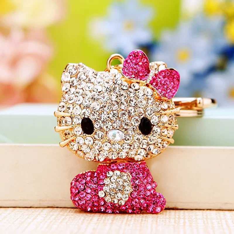 Sanrio Hello Kitty Jewelry Rhinestone Crystal 6 Colors Kitty Cat Shape Pendant Keychain Car Handbag Key Holder Party Kid Birthday Gifts w250716
