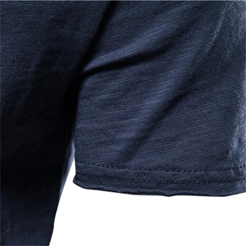 Quality 100% Cotton Men T-shirt V-neck Fashion Slim Fit Soild Male Tops Tees Short Sleeve 250715