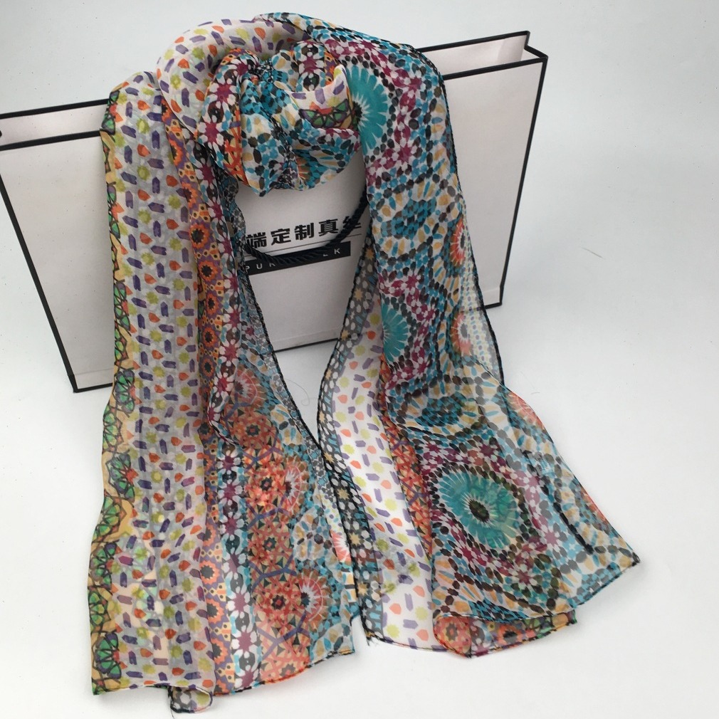 K1367 New summer women's sunscreen silk scarf Georgette scarf headband windproof breathable scarf shawl printing foreign trade wholesale