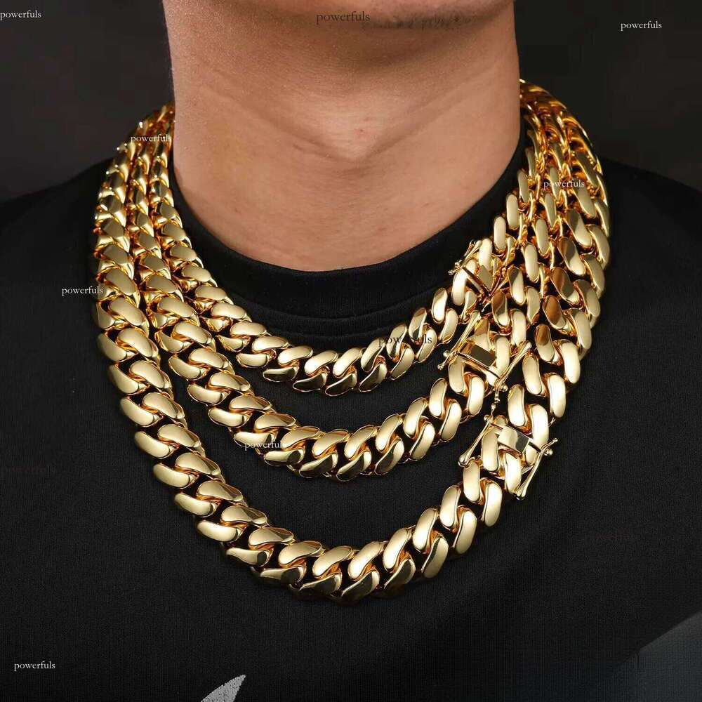 Cadena Cubana Fashion Jewelry Hip Hop Mens 10mm-22mm 14K Gold Plated Dia Cut Miami Cuban Link Chain Bracelet Necklace