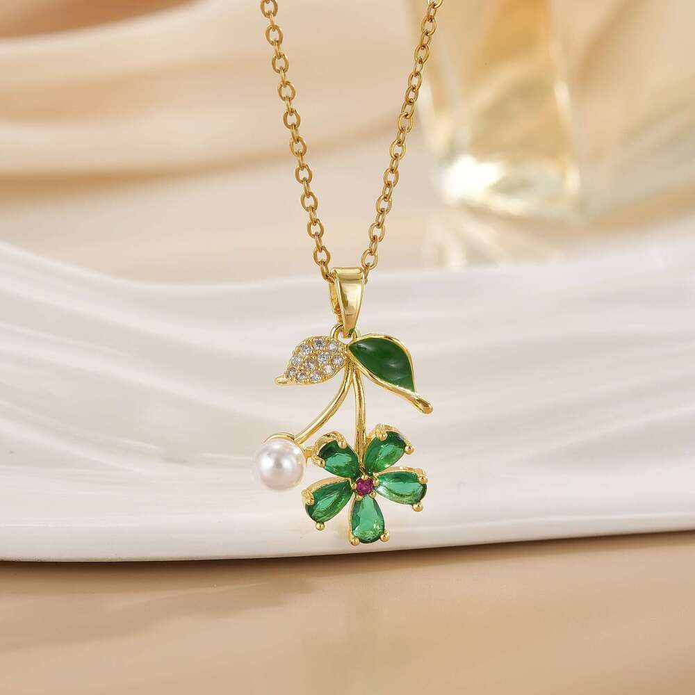 Korean Style Titanium Steel Necklace For Women, Micro Inlaid Full Zircon Colorful Flower Collarbone Chain, Light Niche High-End Feel, Non-Fading Jewel