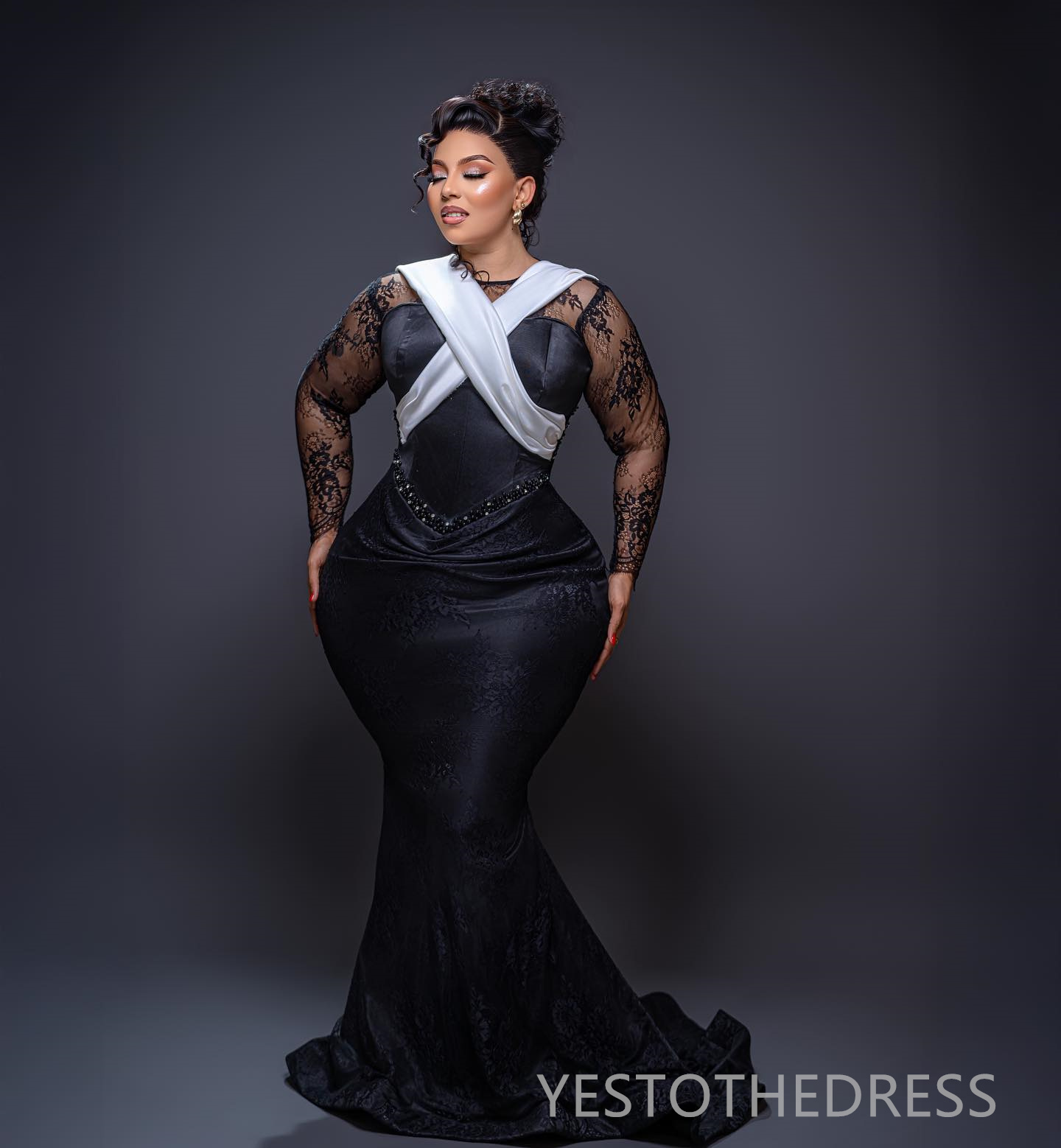 2025 Plus Size Black Aso Ebi Prom Dress African Mermaid Prom Dresses Evening Formal Gowns Beaded Lace Sheer Neck Illusion Birthday Dress Second Recept
