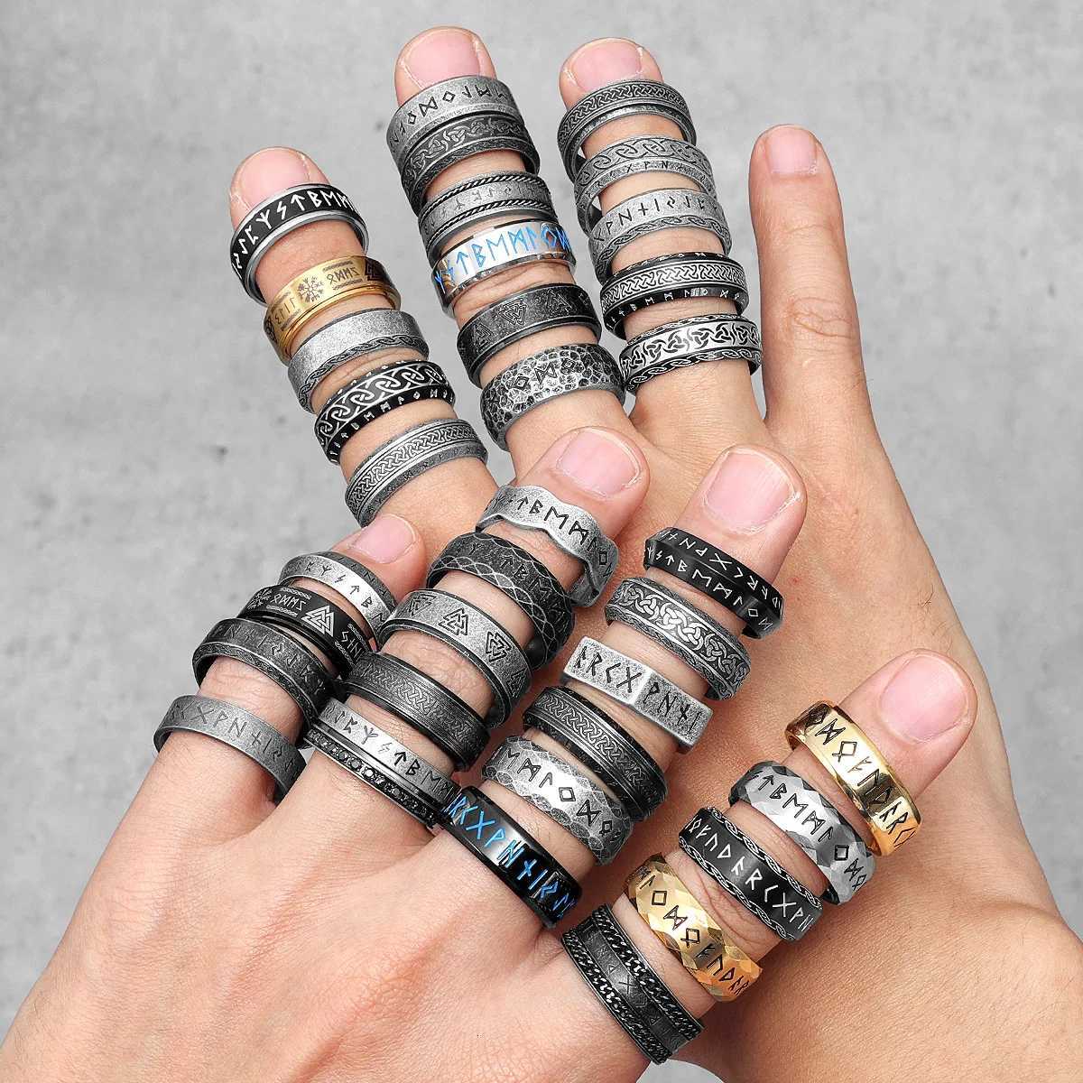 Vintage Nordic Viking Runes Celtic Knot Series Stainless Steel Womens Mens Rings Punk Biker Jewelry Creativity Gift Wholesale S250716