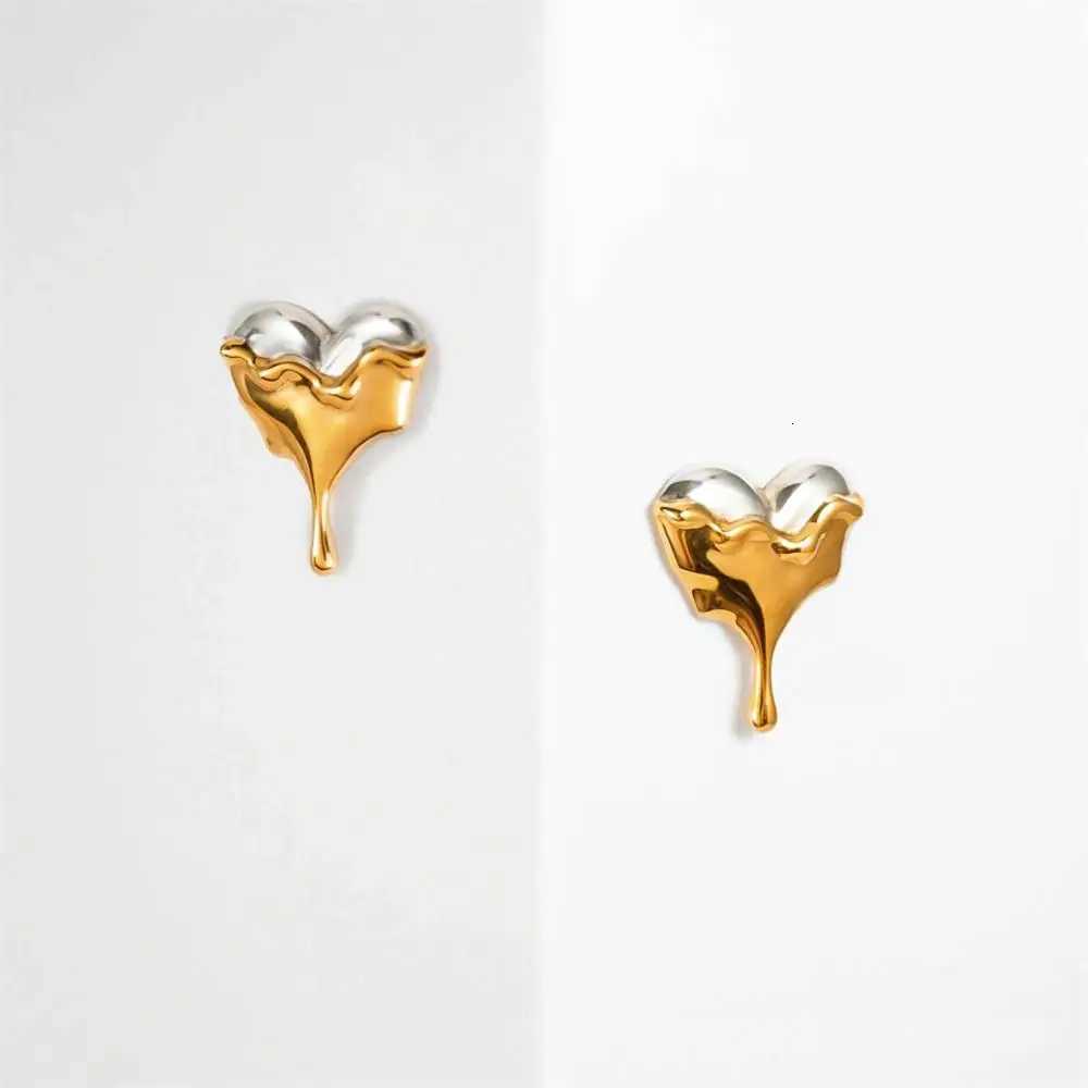 Charm Gold Silver Mix Color Liquid Heart Small Stud Earrings for Women French Jewelry Party Gifts Love Dripping Ear Studs Bijoux y250715