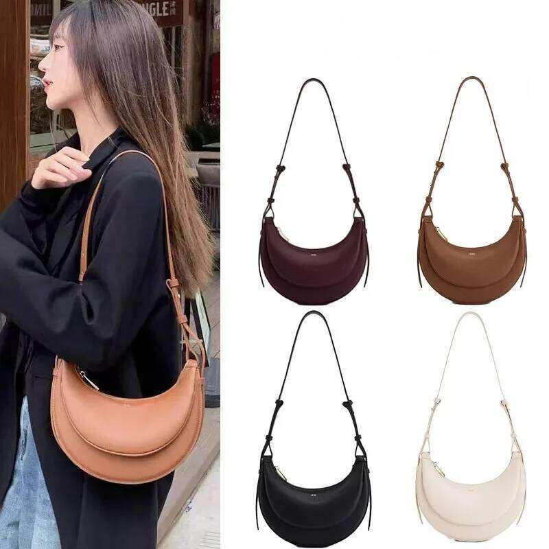 Crescent Niche Design Special-Shaped Semicircular One-Shoulder Armpit Genuine Leather Women's Crossbody Tote Bag
