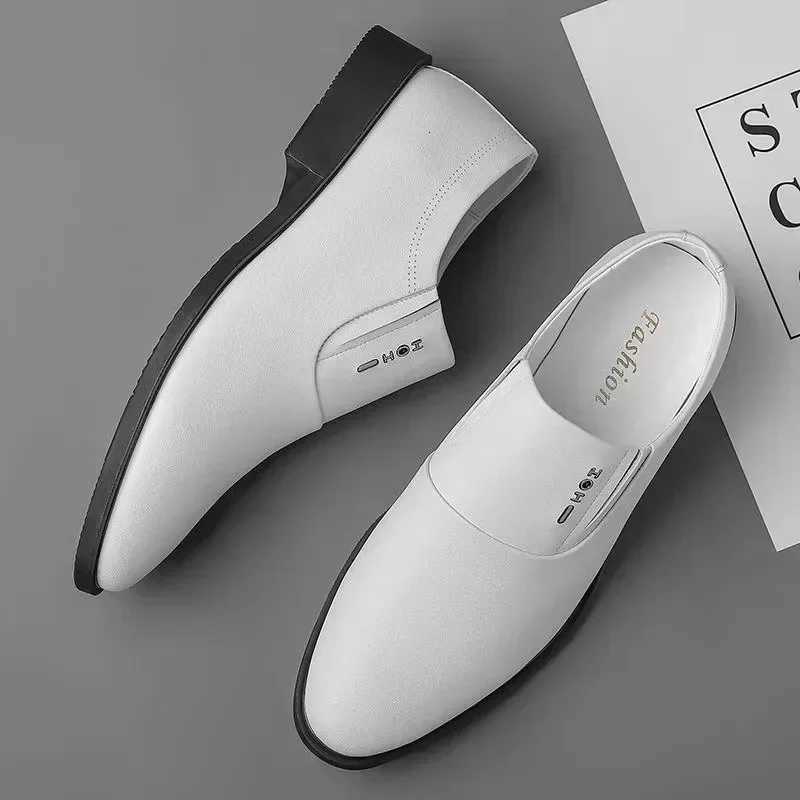 Men Business Formal Leather Shoes White Inner Height Increasing Men Shoes Leather Shoes Slip-on Shoes Y250715