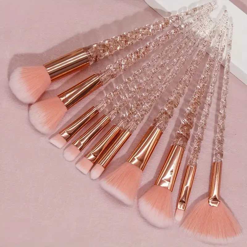 10pcs Elegant Crystal Rose Gold Makeup Brush Set - Soft Nylon Bristles for All Skin Types Durable ABS Handles XJ2500716