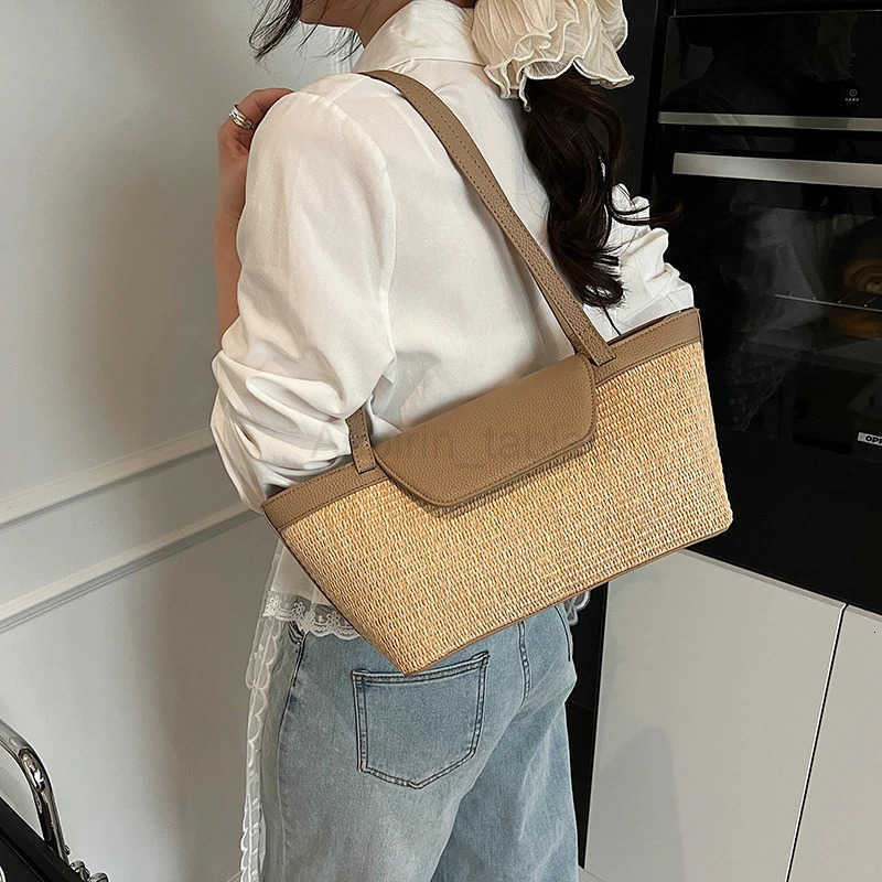 Fashion Women Shoulder Bag PU Woven Patchwork Stick Bag Large Capacity Tote Bag New Casual Woven Contrasting Color Handbag M250716