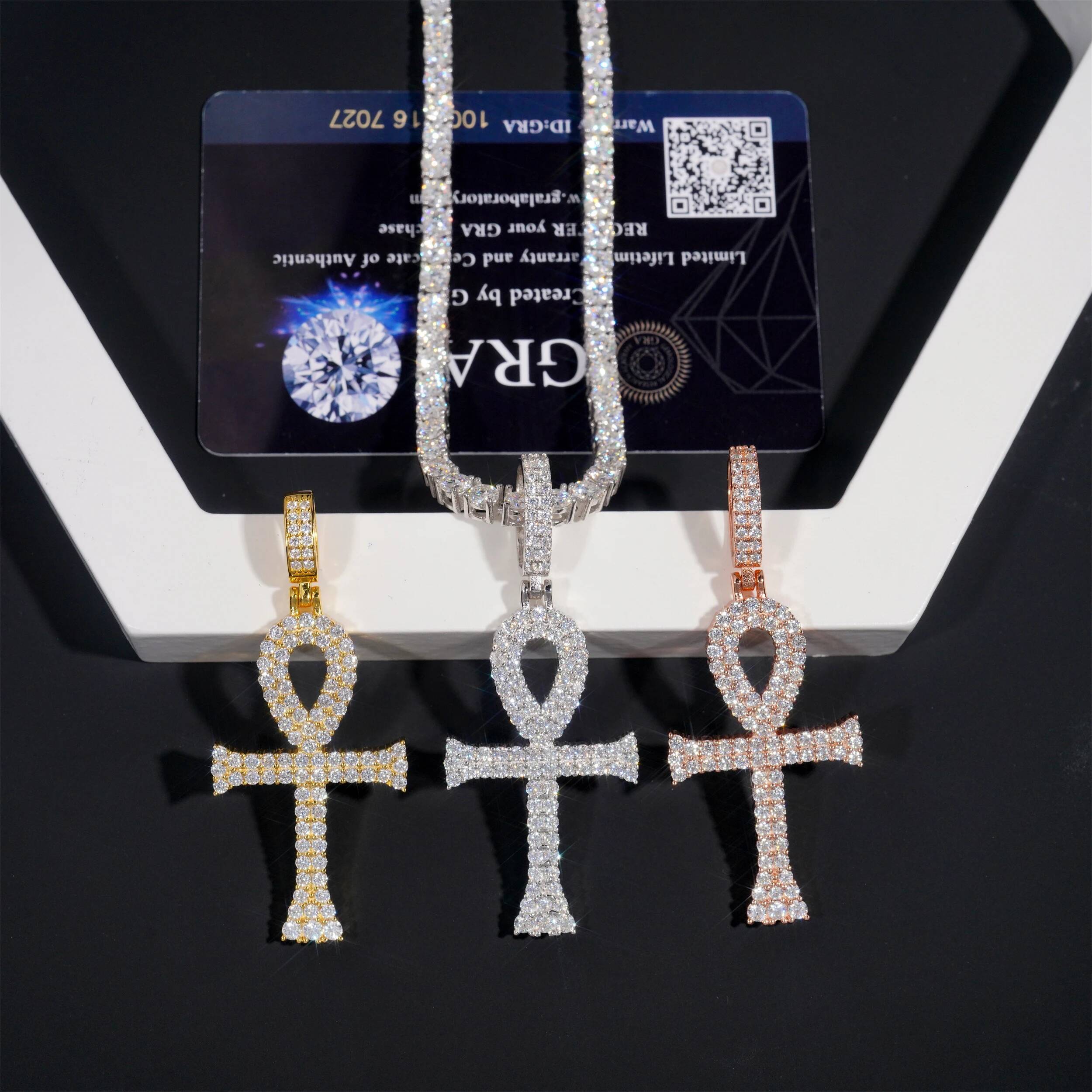 925 Sterling Silver 1.1/1.9mm Moissanite Cross Pendant Hip-hop D Color Diamond Pendant Women Men Pass Tester Cuban/Tennis Chain