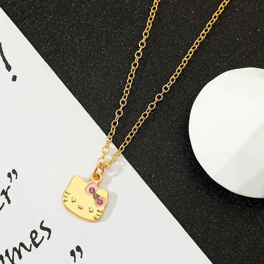 Sanrio Gold Color Simple Cute Sanrio Hello Kitty Pendant Necklaces for Women Girls Party Wedding Accessories Jewelry Giftsw250716