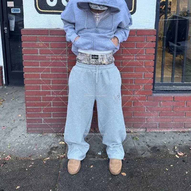 2K Two Pairs Of Men Pants Stacked Elastic Drawstring Pants Embroidered Pattern Pockets Sports Pants Hip-Hop Women Clothing y250716