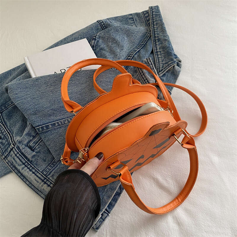 Halloween 2025 New Color-Block Simple Single-Shoulder Small Round Quirky Pumpkin Women's Bag