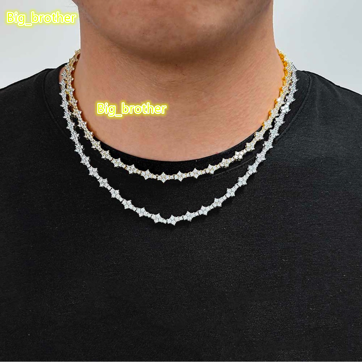 2025 moissanite chain Gold Figaro Chain Metatron Pendant CVD Lab Grown Diamond Mens Jewelry Set with IGI Deposit