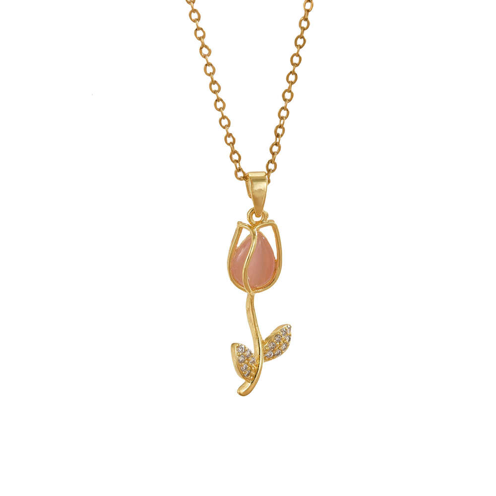 Internet Celebrity Fashion Titanium Steel Necklace For Women, Niche High-End Feel, Non-Fading Collarbone Chain, Light Versatile Tulip Jewelry 6E4