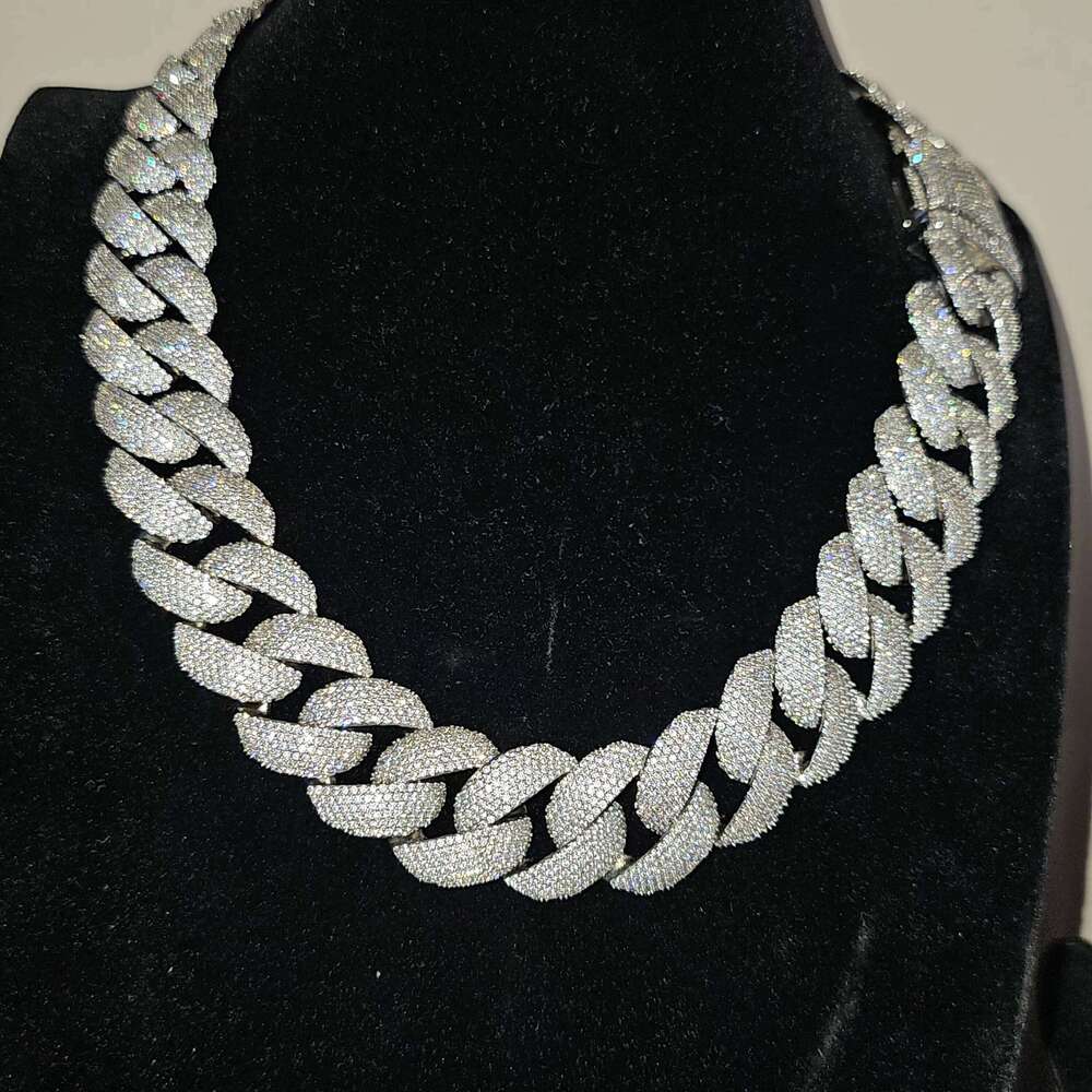 Top jewelry necklaceDesigner necklaceHip-Hop Iced Out White VVS Sterling Silver26 Cubic Zirconia Four row drillCuban Chain Necklace for Men
