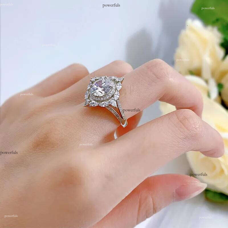 2024 Handmade Gorgeous SParkling Wedding Rings Jewelry Real 100% Sterling Sier Round Cut White Moissanite Dia Gemstones Party Women Ring Gift