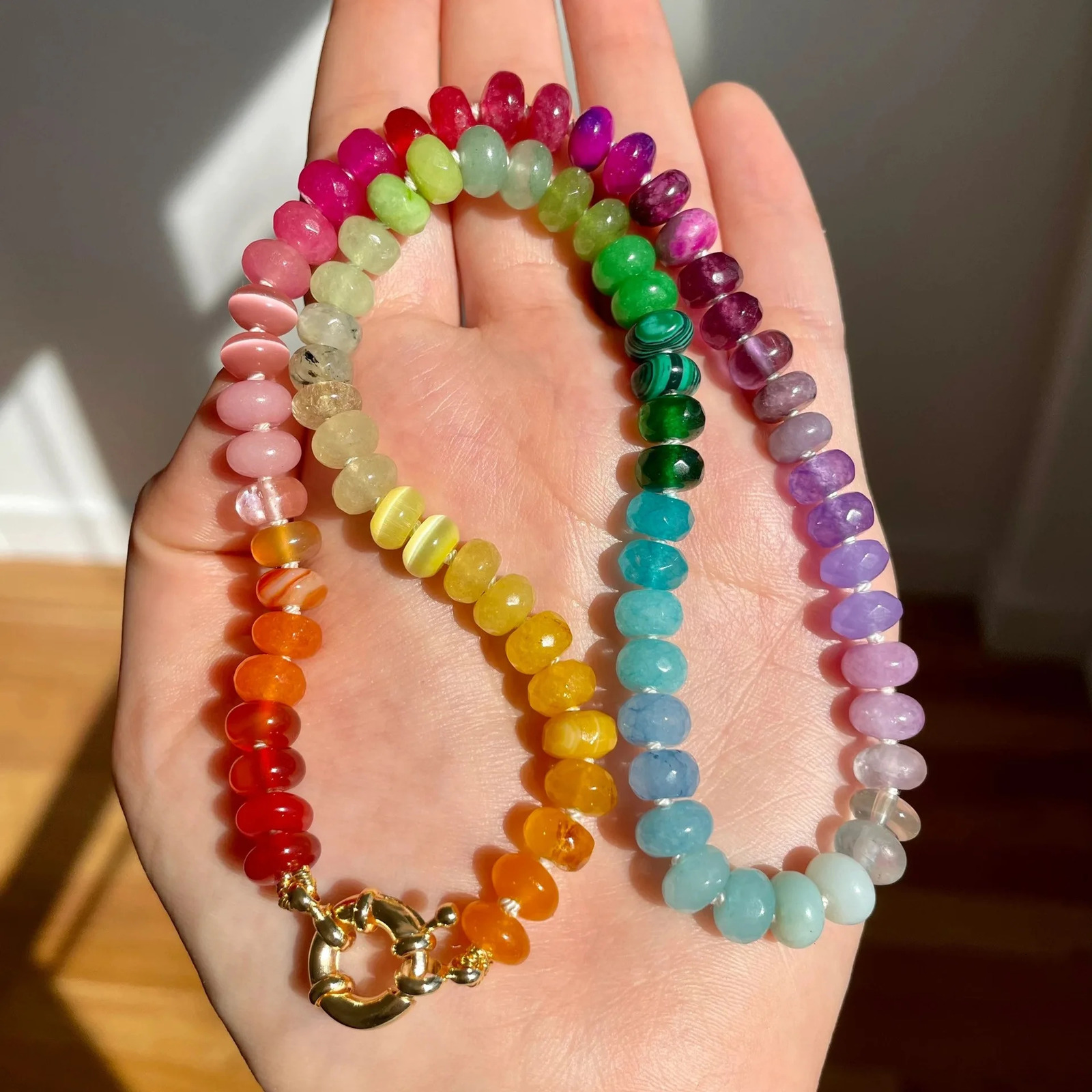 HangZhi Sweet Romantic Dopamine Colorful DIY Natural Stone Bead Necklace Bohemian Stainless Steel Summer Charms Jewelry 250712