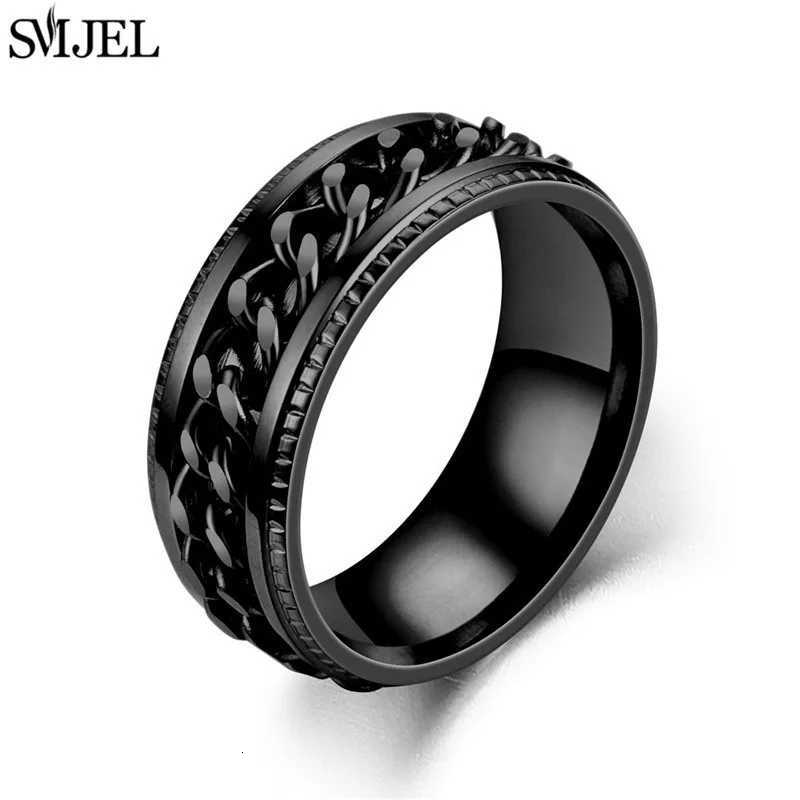 Cool Stainless Steel Rotatable Chain Men Ring Multifunctional Fashion 8mm Fidget Spinner Rings Couple Jewelry bague homme 2024 S250716