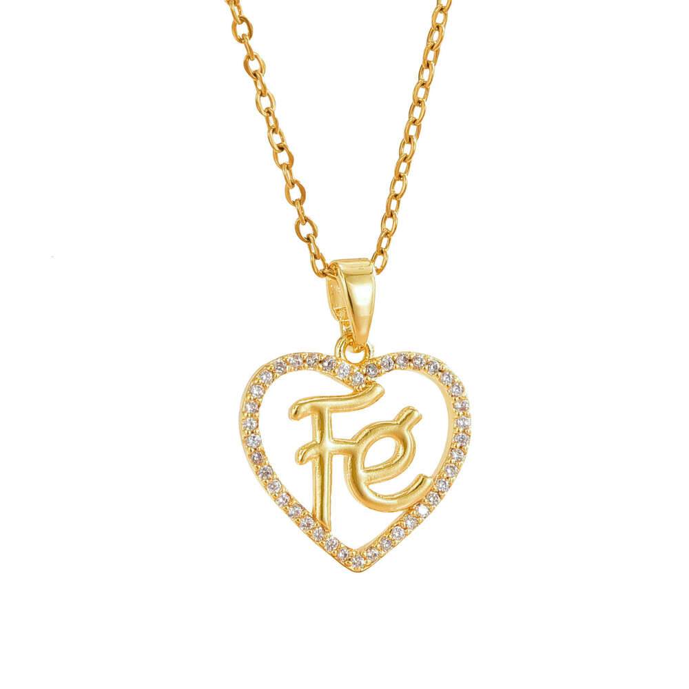 New FE Letter Micro Inlaid Oil Drop Copper Plated Real Gold Pendant Titanium Steel High-End Non-Fading Collarbone Chain E37