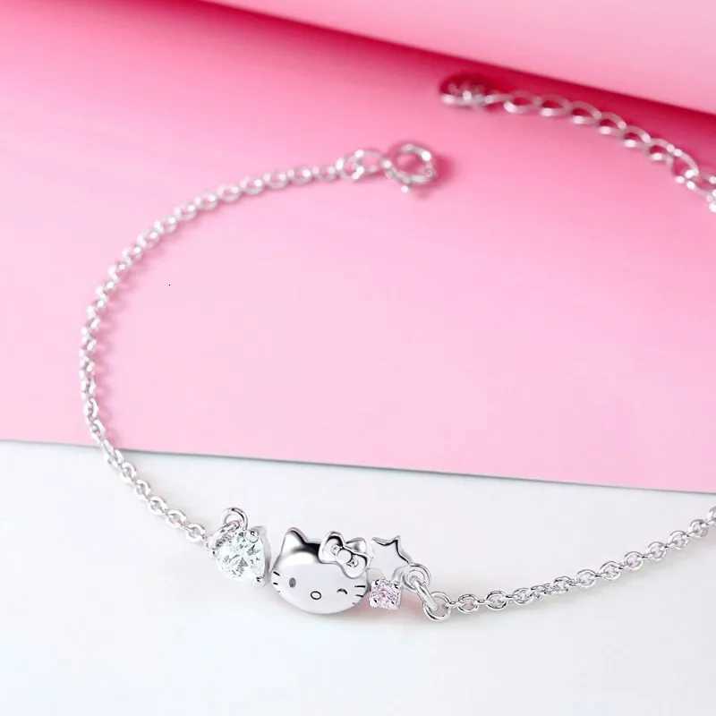 Sanrio Kawaii Anime Figures Hello Kitty Silver Bracelet Cute Charm Bracelets Bangles Pendant Girly Heart Hand Accessories Giftw250716
