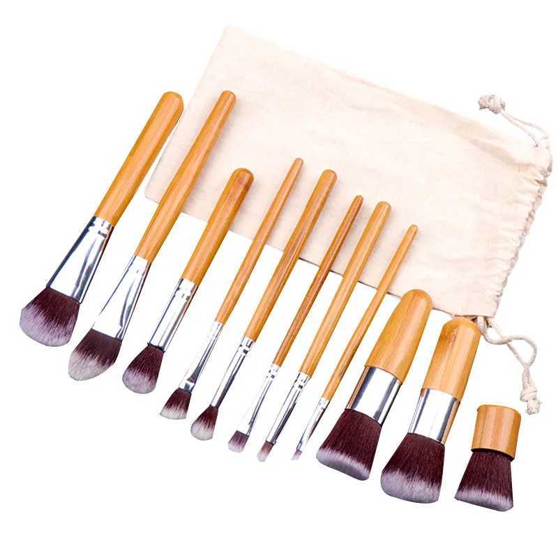 11 Pcs/Set Natural Bamboo Handle Makeup Brushes Set Professional Foundation Blending Brush Cosmetic Makeup Tool With Cotton Bag XJ2500716