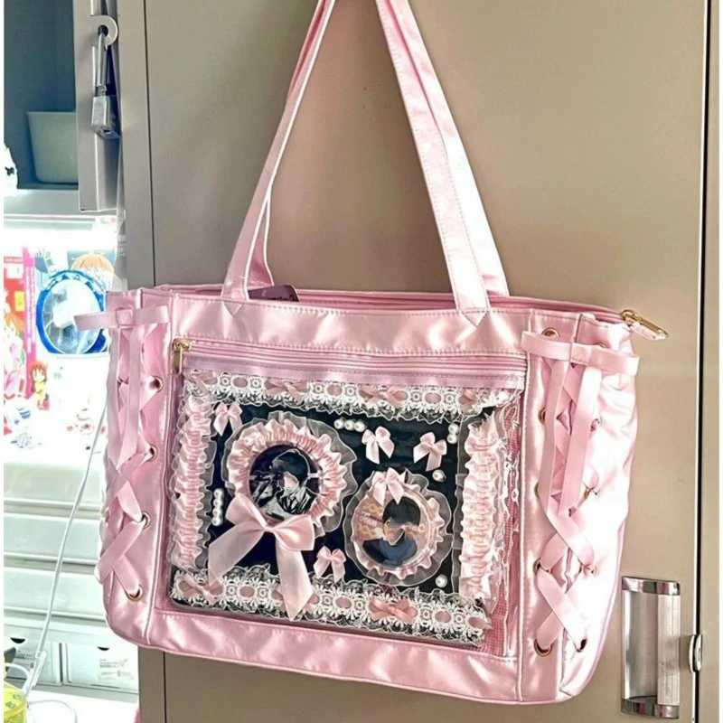 New Y2K Sweet Lolita Pink Ita Bag Women Japanese Transparent Large Capacity Tote Bag Ladies Harajuku Handbag