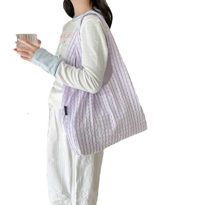Summer New Candy Color for Women Plaid Canvas Korean Style Ins Fresh Literary Simple Women's Shoulder Bag