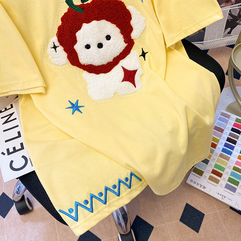 Summer New Women S T Shirt Heavy Yellow Puppy Embroidered Short Sleeve T Shirt For Women Summer Dopamine Outfit Niche Design Loose Top New Designer T 