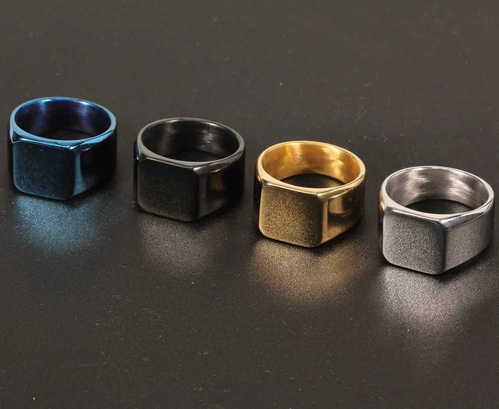 Fashion Men Ring Stainless Steel Simple Style Black Golden Silver Color Square Ring Charm Hiphop Male Jewelry Party Gift S250716