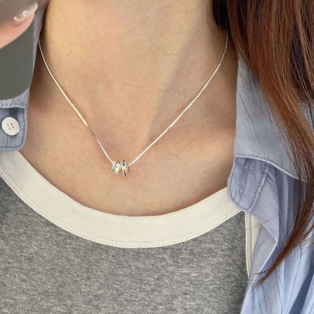 S Pure Sier Double Ring Letter Dia Passepartout Necklace Colorful Zircon Pendant Light High-end Clavicle Chain for Women