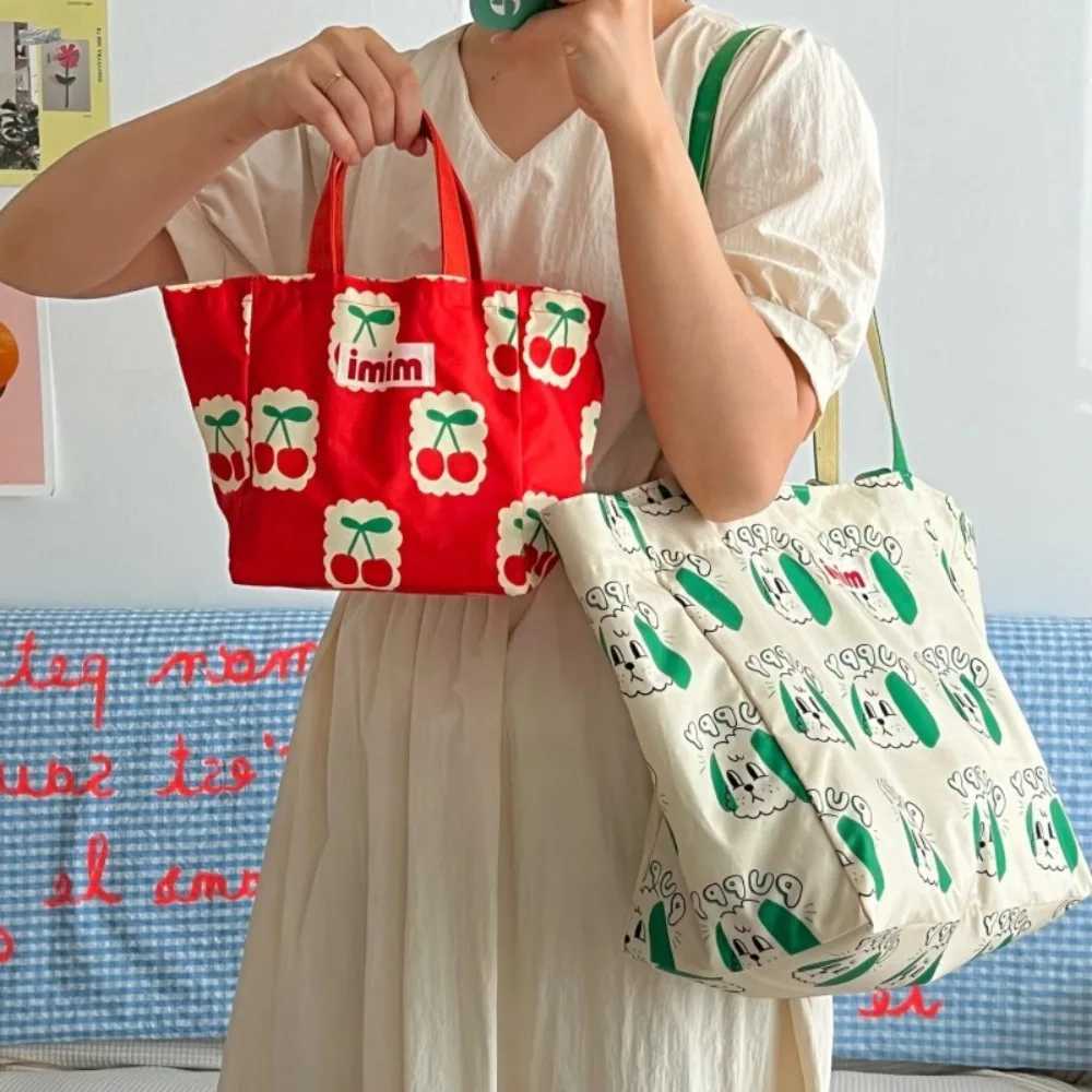 Cute Print Oxford Cloth Storage Bag Square Shape Beach Bag Large Capacity Lunch Bag Portable Shoulder Bag Creative Handbag