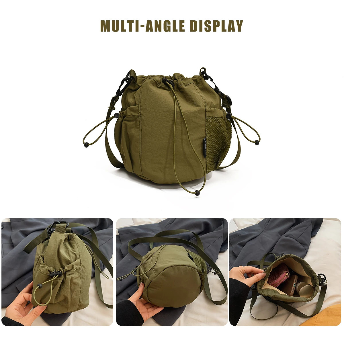 K-Style Niche Nylon Bag for Women Lightweight and Versatile Ins Crossbody Bag Drawstring Bucket Mobile Phone Bag 250714