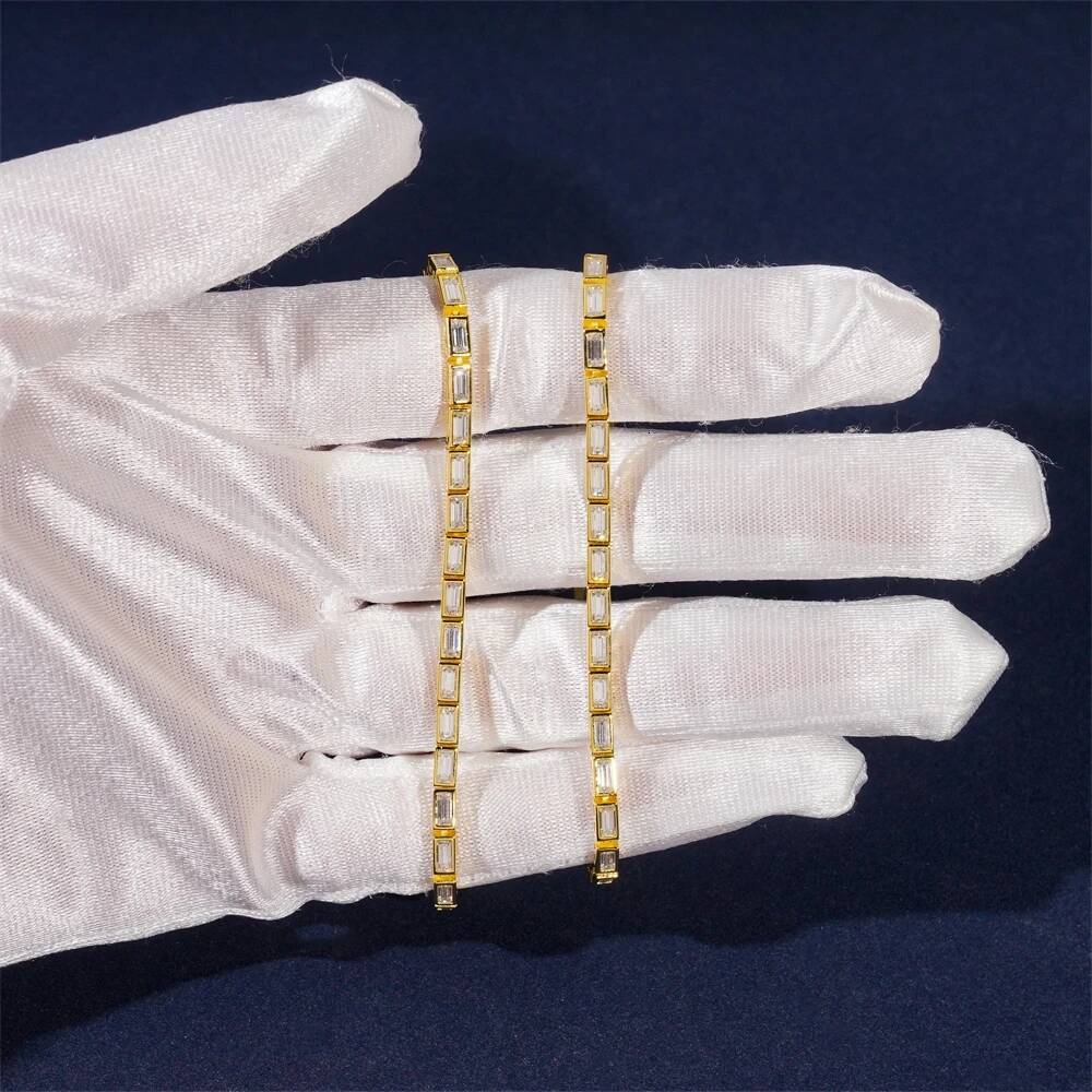 925 Silver Plated Gold Bracelet D Color EM 2*4mm Moissanite with GRA Certificate For Women Wedding Jewelry