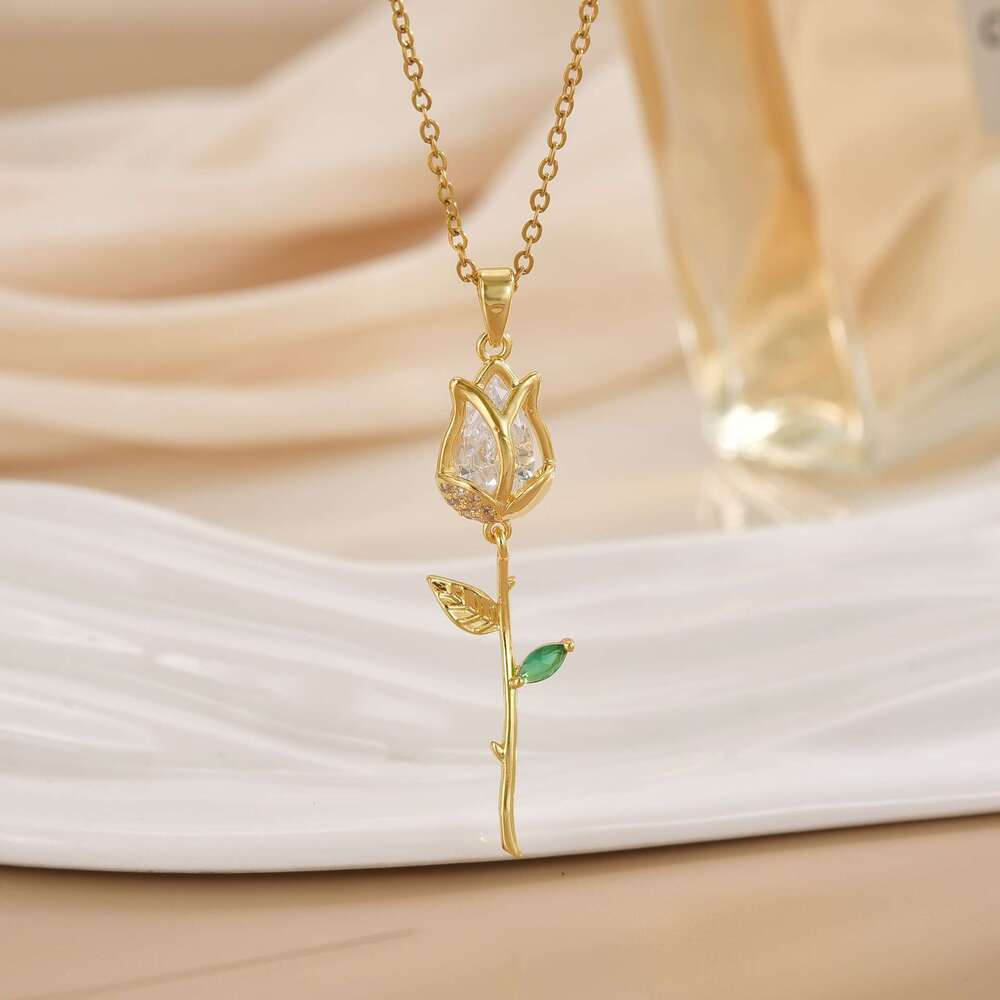 Summer Fresh Romantic Rose Flower Elegant Light Gorgeous Accessory High-End Versatile Non-Fading Necklace B13