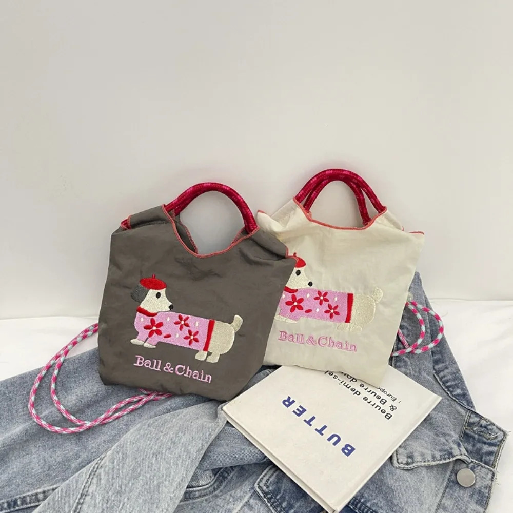 Fashion Embroidery Single Shoulder Bag Large Capacity Reusable Messenger Bags Simple Versatile Cartoon Dog Tote Bags 250714