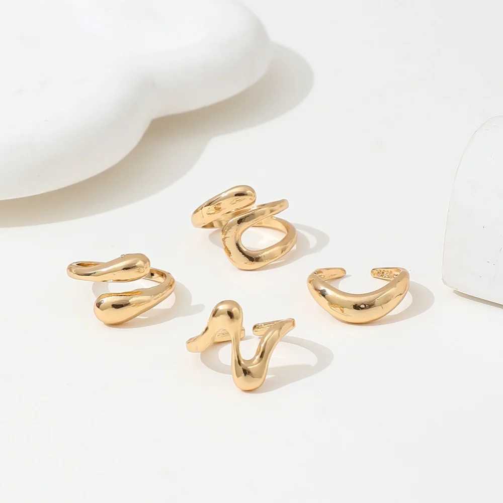 4Pcs/Set Fashion Chunky Irregular Cuff Rings Set for Women Geometric Adjustable Open Finger Ring Jewelry Accessories S250716